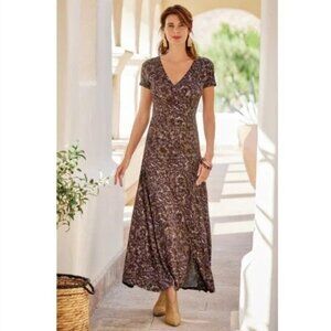 Soft Surroundings Caity Maxi Faux Wrap Dress Petite M Abstract Paisley Stretch
